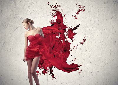 девушки, красное платье - обои на рабочий стол
