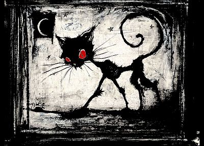 черно-белое изображение, ведьма, глаза, темнота, красный цвет, ночь, Мир Warcraft, кошки, жатка для уборки, смешное - копия обоев рабочего стола
