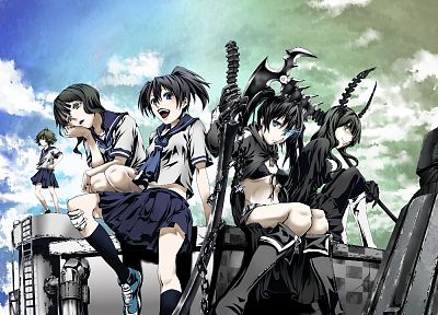 Black Rock Shooter, школьная форма, Dead Master, Таканаши Йоми, Kuroi Мату, Koutari Yuu, гольфы - оригинальные обои рабочего стола