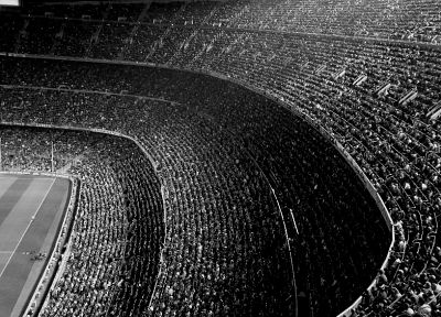 монохромный, стадион, ФК Барселона, оттенки серого - обои на рабочий стол