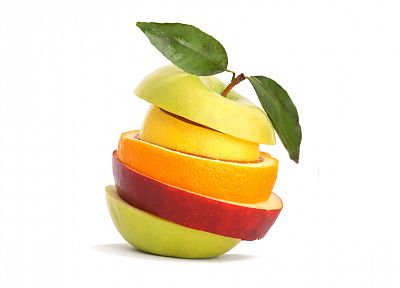 фрукты, апельсины, апельсиновые дольки, яблоки, лимоны, белый фон, ломтики - оригинальные обои рабочего стола