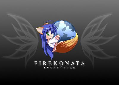 Счастливая Звезда (Лаки Стар), школьная форма, Firefox, синие волосы, простой фон, Izumi Konata - копия обоев рабочего стола