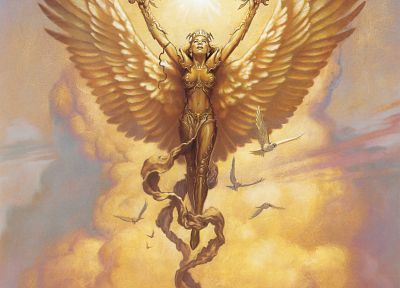 ангелы, крылья, Magic: The Gathering, Фэнтази, произведение искусства, Тодд Локвуд - обои на рабочий стол