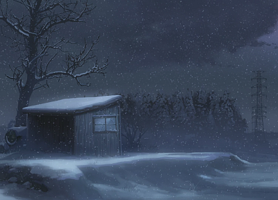 снег, Макото Синкай, 5 сантиметров в секунду, произведение искусства, аниме - обои на рабочий стол