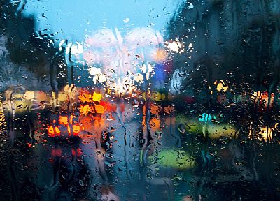 вода, города, огни, дождь, влажный, дождь на стекле - обои на рабочий стол