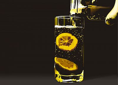 вода, стекло, лимоны - оригинальные обои рабочего стола