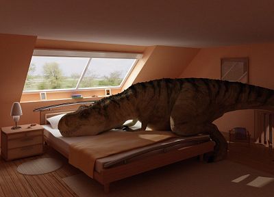 в помещении, динозавры, кровати, спальня, Tyrannosaurus Rex - копия обоев рабочего стола
