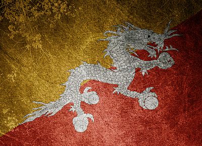драконы, флаги, произведение искусства, китайский дракон, Бутан - обои на рабочий стол