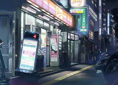 Япония, улицы, Макото Синкай, 5 сантиметров в секунду, магазин - похожие обои для рабочего стола