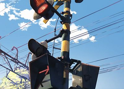 Макото Синкай, 5 сантиметров в секунду, железнодорожный переезд - оригинальные обои рабочего стола