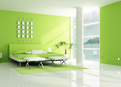зеленый, интерьер, спальня, 3D оказывает - оригинальные обои рабочего стола